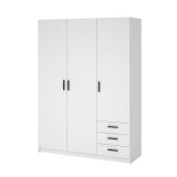Guardaroba 3 ante Thea, Mobile camera da letto, Cabina armadio portabiti, Armadio appendiabiti, 50x147 h200 cm, Bianco