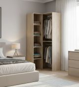 Guardaroba Bernina, Struttura per cabina armadio angolare, Mobile appendiabiti aperto ad angolo, 79x88h186 cm, Rovere