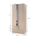 Guardaroba Burbank, Armadio per camera da letto a 2 ante e 2 cassetti, Mobile per camera da letto con barra appendiabiti, 81x52h180 cm, Quercia