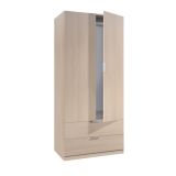 Guardaroba Burbank, Armadio per camera da letto a 2 ante e 2 cassetti, Mobile per camera da letto con barra appendiabiti, 81x52h180 cm, Quercia