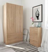 Guardaroba Burbank, Armadio per camera da letto a 2 ante e 2 cassetti, Mobile per camera da letto con barra appendiabiti, 81x52h180 cm, Rovere