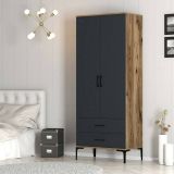 Guardaroba con cassetti noce e antracite 80x200h cm - Doriana