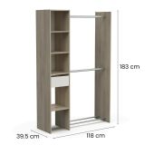Guardaroba con ripiani regolabili rovere e bianco opaco 118x183h cm - Floriana