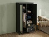 Guardaroba con specchio nero 102x199h cm - Lagertha