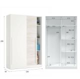 Guardaroba Downey, Armadio per camera da letto a 2 ante scorrevoli, Mobile con barra appendiabiti e 3 ripiani, 120x50h200 cm, Bianco anticato