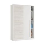Guardaroba Downey, Armadio per camera da letto a 2 ante scorrevoli, Mobile con barra appendiabiti e 3 ripiani, 120x50h200 cm, Bianco anticato