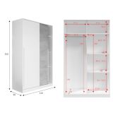 Guardaroba Downey, Armadio per camera da letto a 2 ante scorrevoli, Mobile con barra appendiabiti e 3 ripiani, 120x50h200 cm, Cemento e Bianco