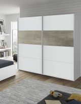 Guardaroba Elgin, Armadio per camera da letto a 2 ante scorrevoli, Mobile con barra appendiabiti e 3 ripiani, 180X60h200 cm, Bianco e Rovere