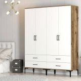 Guardaroba grande Atria, Mobile camera da letto, Cabina armadio con ante, Armadio appendiabiti, 160x201h48 cm, Noce e Bianco