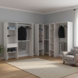 Guardaroba Grande Bianco 12 Ripiani Appendiabiti 388x187h cm, Modulabile - Trana
