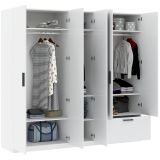 Guardaroba Grande Bianco 3 Ripiani Appendiabiti 225x210h cm, un Cassetto - Letesori