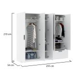 Guardaroba Grande Bianco 3 Ripiani Appendiabiti 225x210h cm, un Cassetto - Letesori