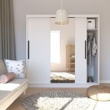 Guardaroba Grande Bianco 5 Ripiani Appendiabiti 205x205h cm, Apertura Scorrevole - Lesitoto