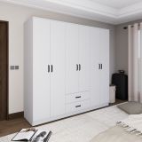 Guardaroba Grande Bianco 6 Ripiani Appendiabiti 180x190h cm, 2 Cassetti - Copiano