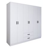 Guardaroba Grande Bianco 6 Ripiani Appendiabiti 180x190h cm, 2 Cassetti - Copiano