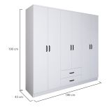 Guardaroba Grande Bianco 6 Ripiani Appendiabiti 180x190h cm, 2 Cassetti - Copiano