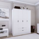 Guardaroba Grande Bianco Appendiabiti 9 Ripiani 140x182h cm, 2 Cassetti - Paterno
