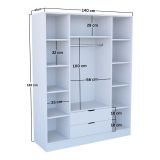 Guardaroba Grande Bianco Appendiabiti 9 Ripiani 140x182h cm, 2 Cassetti - Paterno