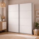 Guardaroba Grande Bianco Crema 2 Ripiani Appendiabiti 195x218h cm, Apertura Scorrevole - Cariano