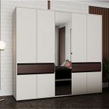 Guardaroba Grande Bianco Crema Marrone Noce 2 Cassetti 7 Ripiani 228x211h cm, Appendiabiti - Ubud