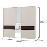 Guardaroba Grande Bianco Crema Marrone Noce 2 Cassetti 7 Ripiani 228x211h cm, Appendiabiti - Ubud