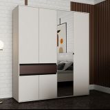 Guardaroba Grande Bianco Crema Marrone Noce un Cassetto 5 Ripiani 183x211h cm, Appendiabiti - Pai