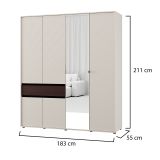 Guardaroba Grande Bianco Crema Marrone Noce un Cassetto 5 Ripiani 183x211h cm, Appendiabiti - Pai