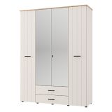 Guardaroba Grande Bianco Crema Marrone Rovere 2 Cassetti 8 Ripiani 157x208h cm, Appendiabiti - Pokhar