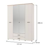 Guardaroba Grande Bianco Crema Marrone Rovere 2 Cassetti 8 Ripiani 157x208h cm, Appendiabiti - Pokhar