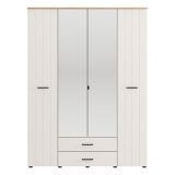 Guardaroba Grande Bianco Crema Marrone Rovere 2 Cassetti 8 Ripiani 157x208h cm, Appendiabiti - Pokhar