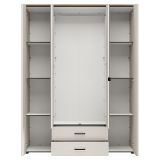Guardaroba Grande Bianco Crema Marrone Rovere 2 Cassetti 8 Ripiani 157x208h cm, Appendiabiti - Pokhar