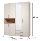 Guardaroba Grande Bianco Crema Marrone Rovere Nodi 2 Cassetti 4 Ripiani 179x226.5h cm, Appendiabiti - Merlino