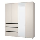 Guardaroba Grande Bianco Crema Nero 4 Ripiani 3 Cassetti 183x211h cm, Appendiabiti - Rifreddoo