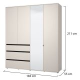 Guardaroba Grande Bianco Crema Nero 4 Ripiani 3 Cassetti 183x211h cm, Appendiabiti - Rifreddoo