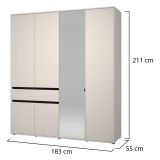 Guardaroba Grande Bianco Crema Nero 4 Ripiani un Cassetto 182.5x210.5h cm, Appendiabiti - Rifreddo
