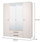 Guardaroba Grande Bianco Crema Nero 9 Ripiani 2 Cassetti 179.5x210.5h cm, Appendiabiti - Taburno