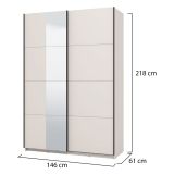 Guardaroba Grande Bianco Crema Nero Appendiabiti 2 Ripiani 145.5x217.5h cm, Apertura Scorrevole - Pasturo