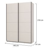 Guardaroba Grande Bianco Crema Nero Appendiabiti 2 Ripiani 145.5x217.5h cm, Apertura Scorrevole - Tredozio