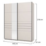 Guardaroba Grande Bianco Crema Nero Appendiabiti 2 Ripiani 145.5x217.5h cm, Apertura Scorrevole - Vialone
