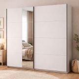 Guardaroba Grande Bianco Crema Nero Appendiabiti 2 Ripiani 195x217.5h cm, Apertura Scorrevole - Porlezza