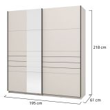 Guardaroba Grande Bianco Crema Nero Appendiabiti 2 Ripiani 195x217.5h cm, Apertura Scorrevole - Siri