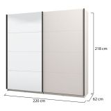 Guardaroba Grande Bianco Crema Nero Appendiabiti 2 Ripiani 220x217.5h cm, Apertura Scorrevole - Laghi