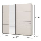 Guardaroba Grande Bianco Crema Nero Appendiabiti 2 Ripiani 220x217.5h cm, Apertura Scorrevole - Spartano