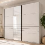 Guardaroba Grande Bianco Crema Nero Appendiabiti 2 Ripiani 245x217.5h cm, Apertura Scorrevole - Peio