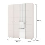Guardaroba Grande Bianco Crema Nero Appendiabiti 4 Ripiani 155x208h cm, 6 Vani - Ifrane