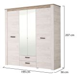 Guardaroba Grande Bianco Larice Marrone Noce 2 Cassetti 5 Ripiani 198.5x206.5h cm, Appendiabiti - Caiano