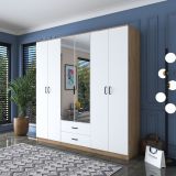 Guardaroba Grande Bianco Marrone 2 Cassetti 5 Ripiani 210x210h cm, Appendiabiti - Neirone