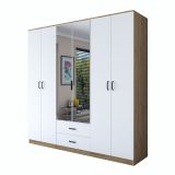 Guardaroba Grande Bianco Marrone 2 Cassetti 5 Ripiani 210x210h cm, Appendiabiti - Neirone