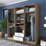 Guardaroba Grande Bianco Marrone 2 Cassetti 5 Ripiani 210x210h cm, Appendiabiti - Neirone
