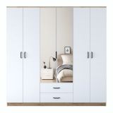 Guardaroba Grande Bianco Marrone 2 Cassetti 5 Ripiani 210x210h cm, Appendiabiti - Neirone